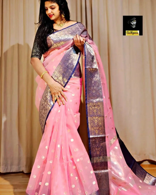 Traditional banarasi Bitti pattern Organza pink colour Saree