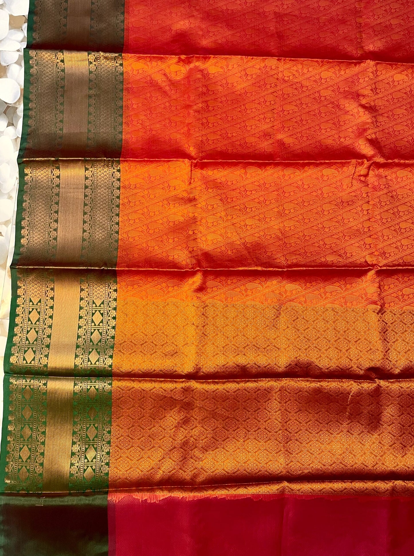Red Pattu Kora muslin skirt border zari weaving saree
