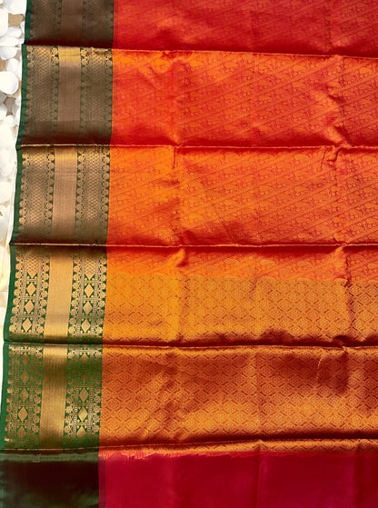 Red Pattu Kora muslin skirt border zari weaving saree
