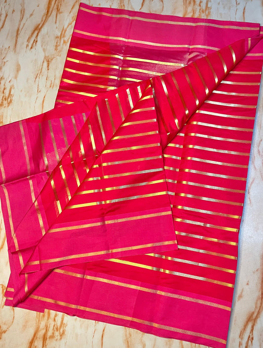 Attractive Cotton Silk zari Stipe Pattern Saree with contrast blouse piece