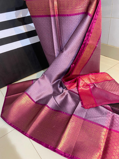 Purple Kora muslin Saree With Zari weaving Skirt border