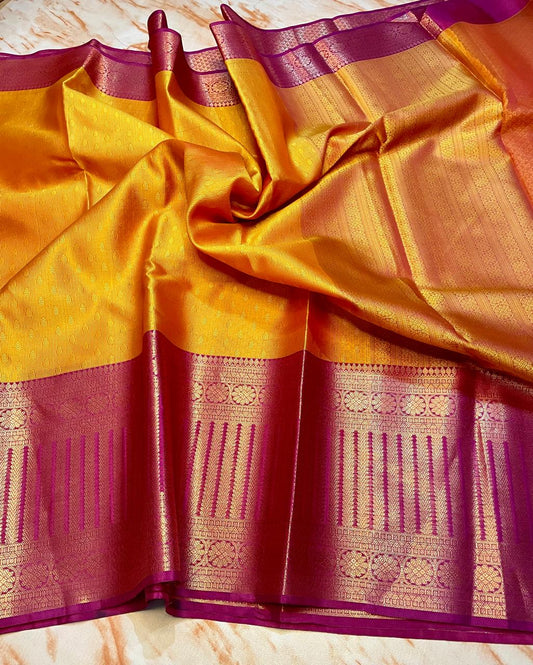 Attractive Kanjeevaram Soft Kora Muslin Skirt Zari weaving Border Saree