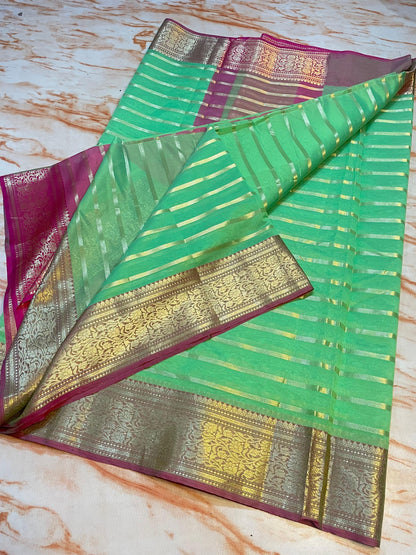 Premium Banarasi Soft cotton zari weaving Green saree