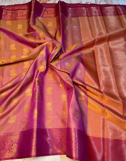 Banarasi Soft Satin Silk Flower Pattern Gold Zari Weaving Traditional Dual Tone Sarees