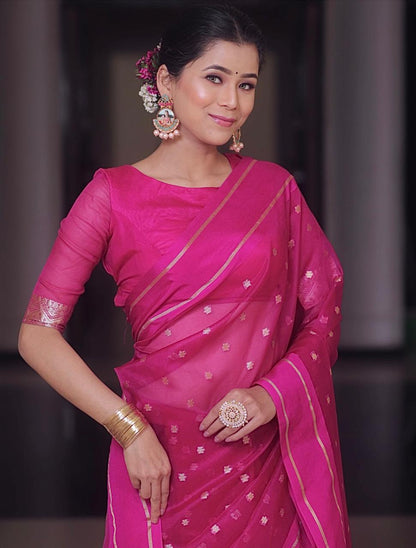 Banarasi soft cotton silk Butti pattern premium saree