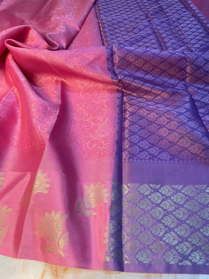 Kanchi kora muslin Soft baby Pink color Saree with flower zari weaving Skirt border saree