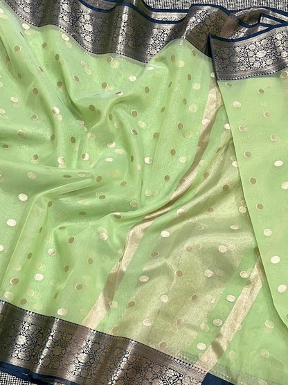 Traditional banarasi Bitti pattern organza Green colour Saree