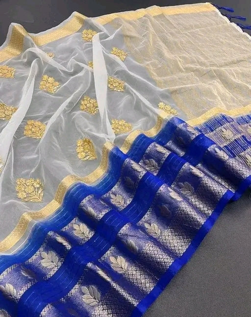 Organza Embroidery work Saree with Unstitched blouse piece