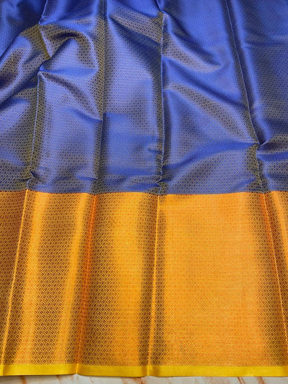 Kanjeevaram royal Blue with yellow zari weaving gold skirt border saree