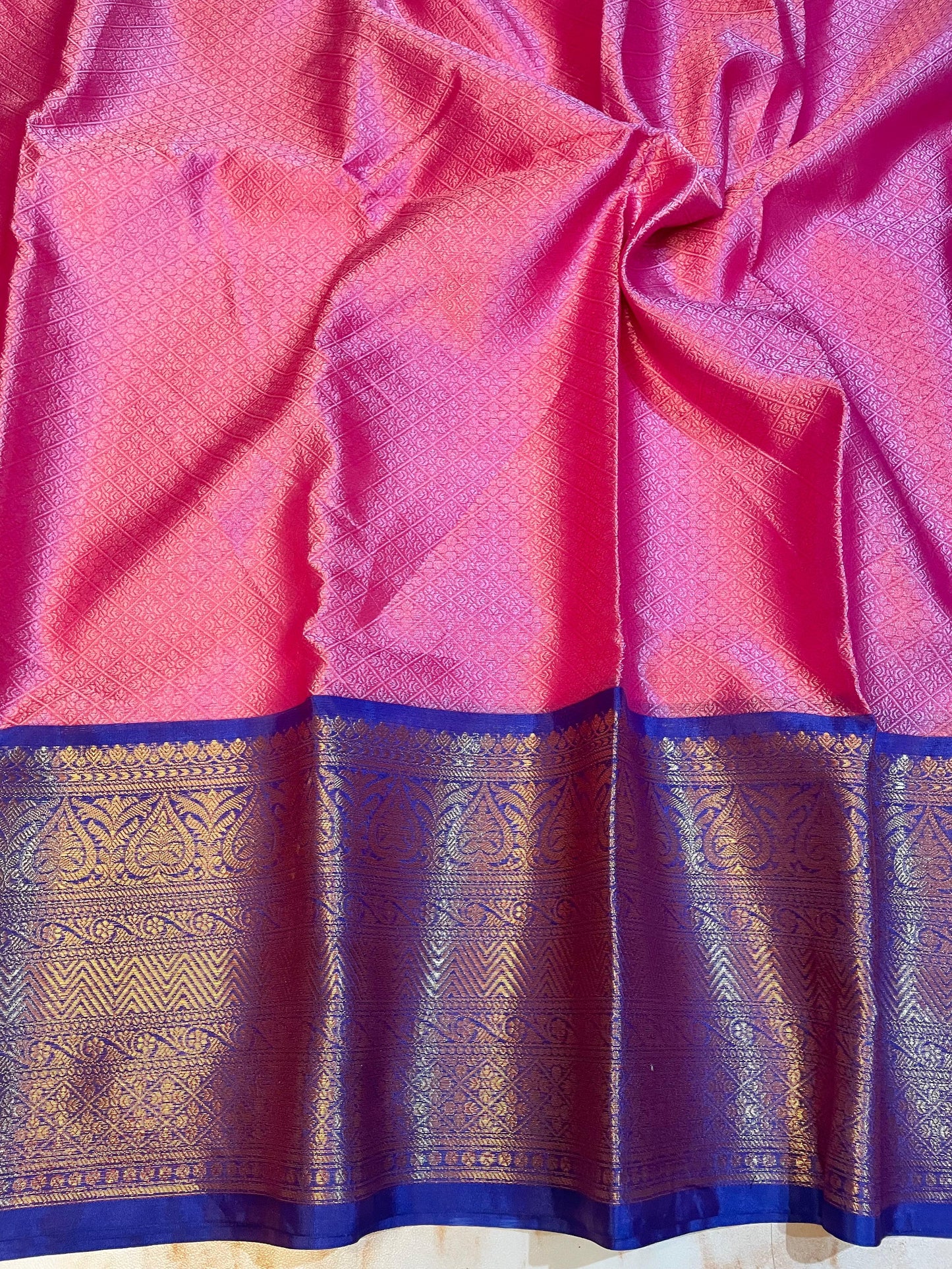 Kanjeevaram Pink with Dark blue Kanchi kora muslin Silky sarees