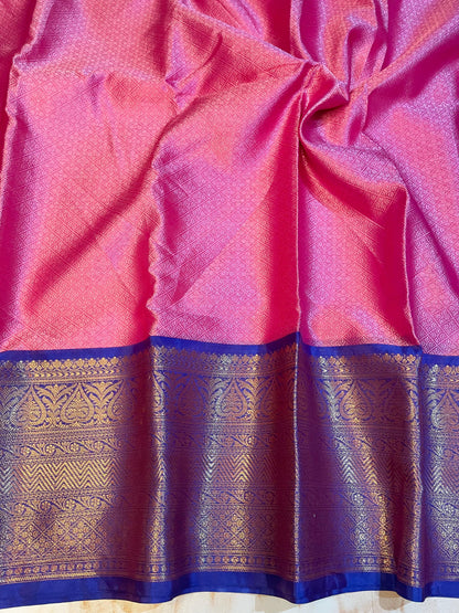 Kanjeevaram Pink with Dark blue Kanchi kora muslin Silky sarees