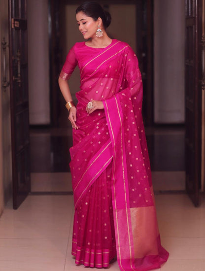 Banarasi soft cotton silk Butti pattern premium saree