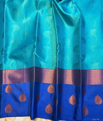 Sky blue With dark blue zari weaving skirt border kora muslin saree