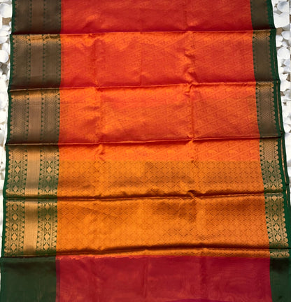 Red Pattu Kora muslin skirt border zari weaving saree