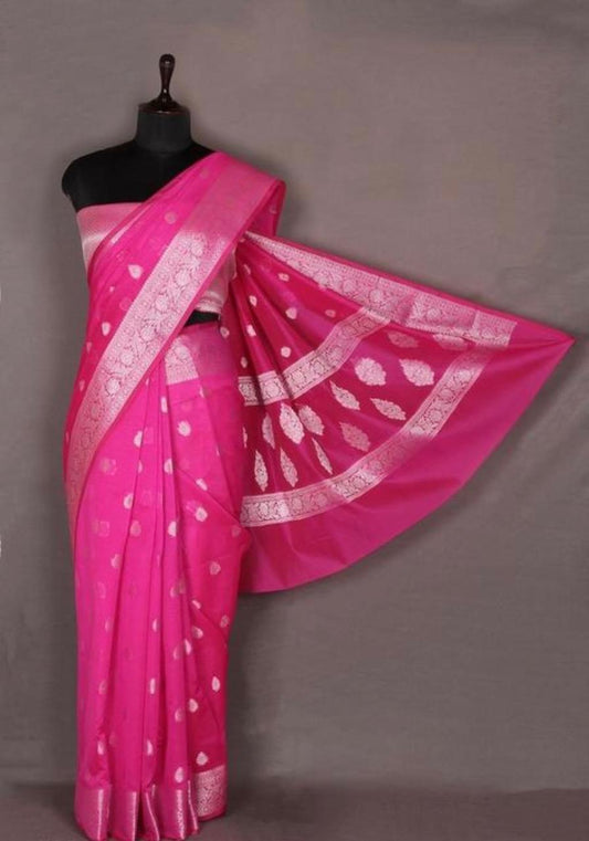 Banarasi Soft Cotton silver zari weaving premium Bitti pattern saree