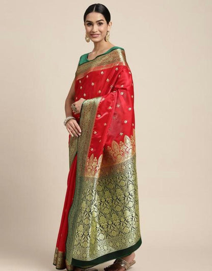 Premium Banarasi soft satin silk zari weaving saree