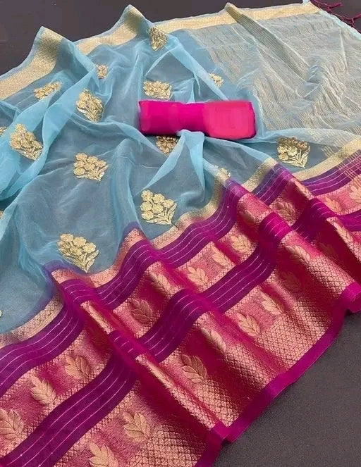 Organza Embroidery work Saree with Unstitched blouse piece