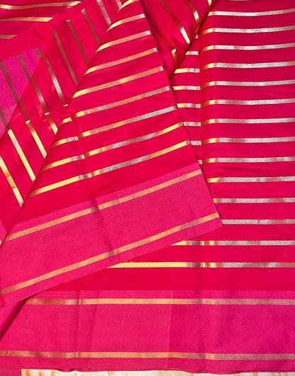 Attractive Cotton Silk zari Stipe Pattern Saree with contrast blouse piece