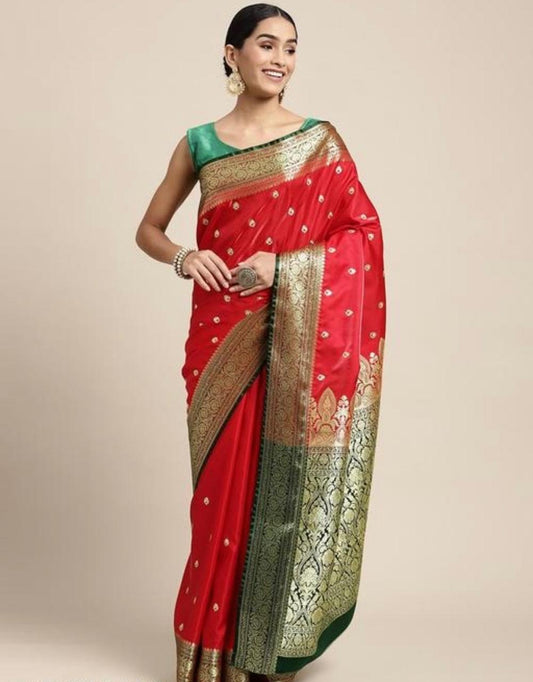 Premium Banarasi soft satin silk zari weaving saree