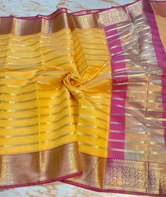 Premium Banarasi Soft Cotton Silk Stripe Zari weaving Saree