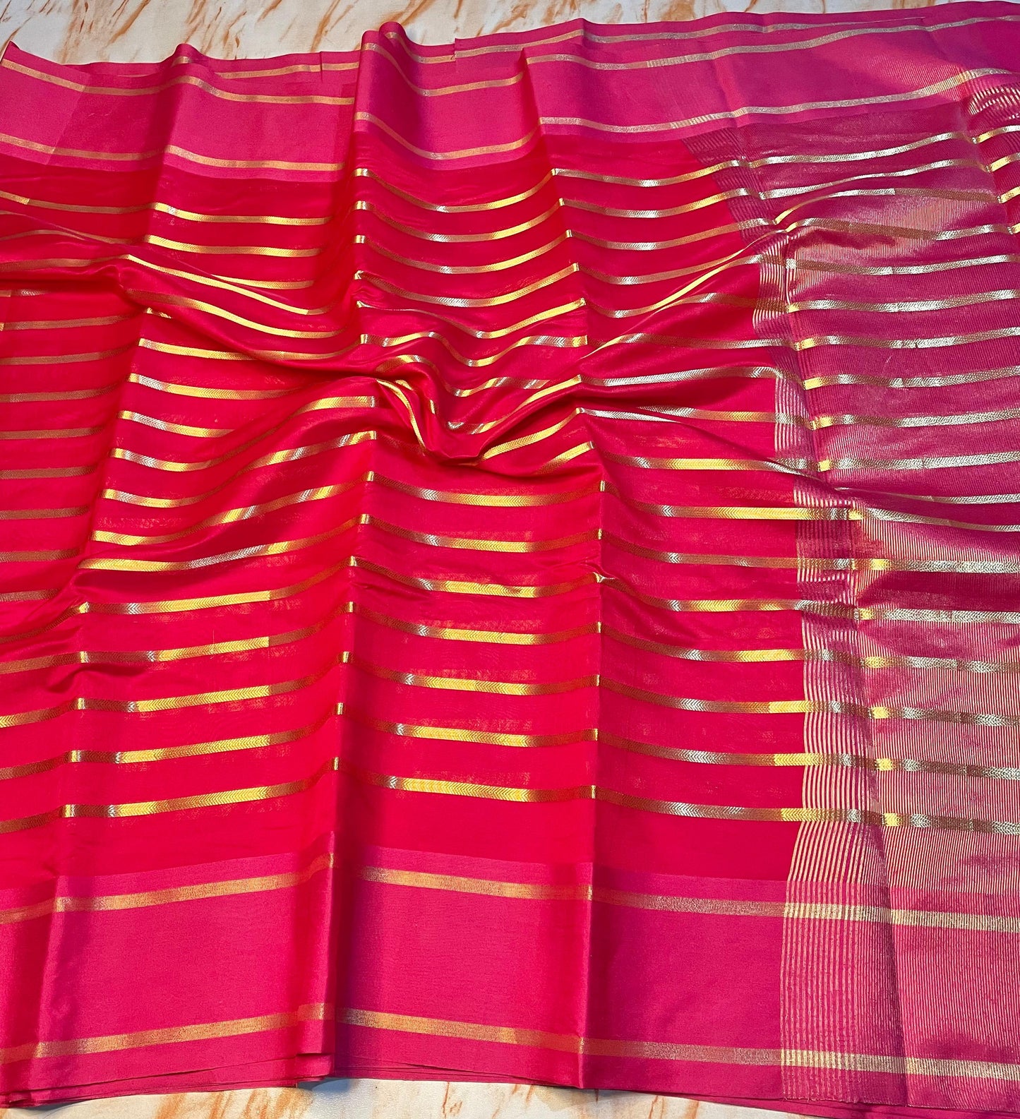 Attractive Cotton Silk zari Stipe Pattern Saree with contrast blouse piece