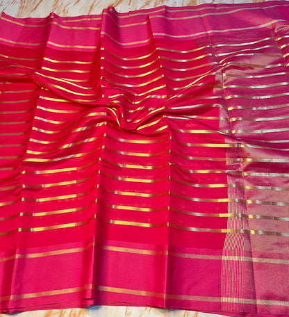 Attractive Cotton Silk zari Stipe Pattern Saree with contrast blouse piece