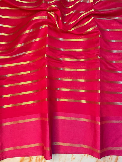 Attractive Cotton Silk zari Stipe Pattern Saree with contrast blouse piece