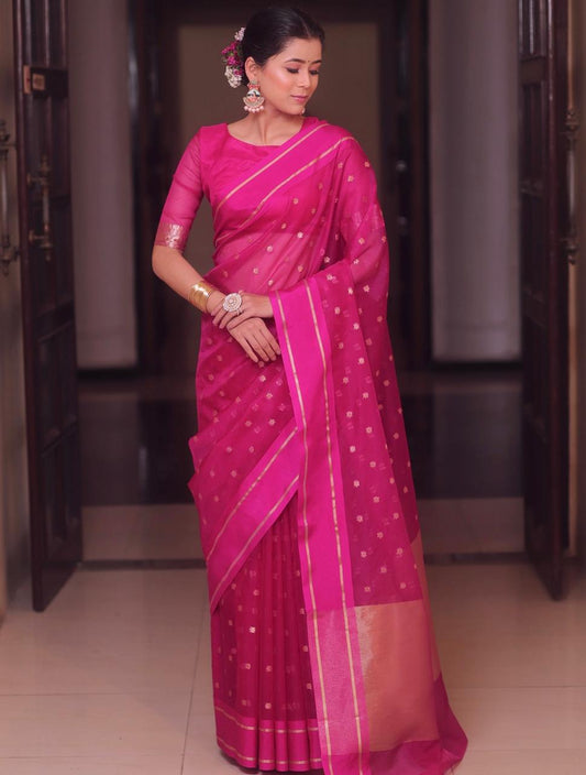 Banarasi soft cotton silk Butti pattern premium saree