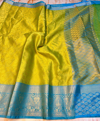 Pretty women's Green with Silver zari weaving skirt Border saree