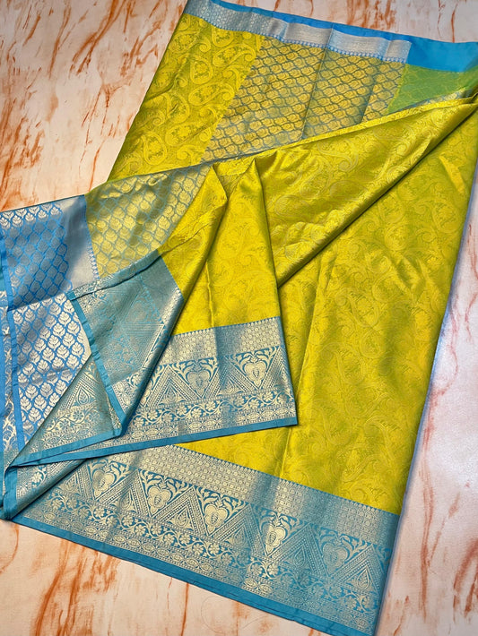 Pretty women's Green with Silver zari weaving skirt Border saree