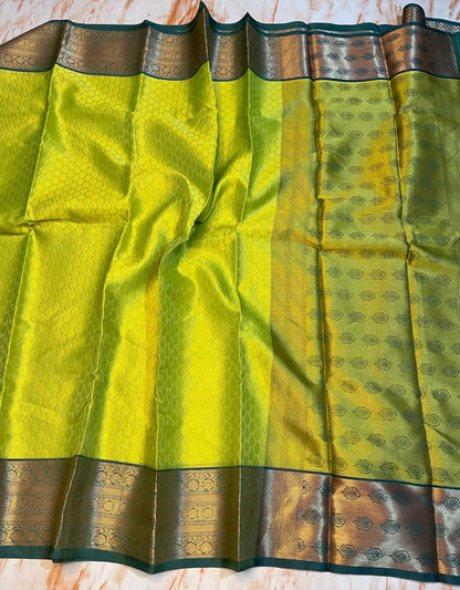 Parrot green Traditional wear zari weaving border sarees