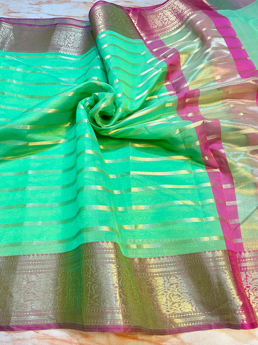 Premium Banarasi Soft cotton zari weaving Green saree