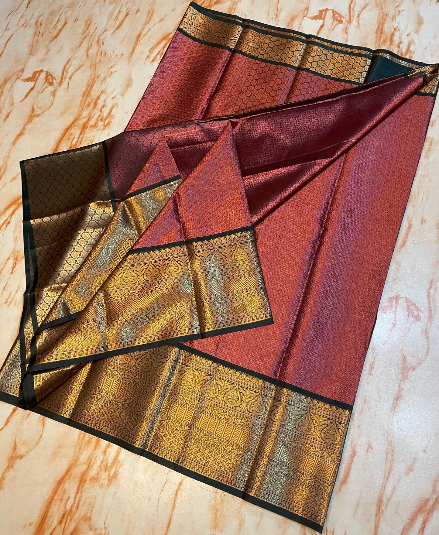 Kanjeevaram kora muslin Wine color with gold zari weaving border traditional saree