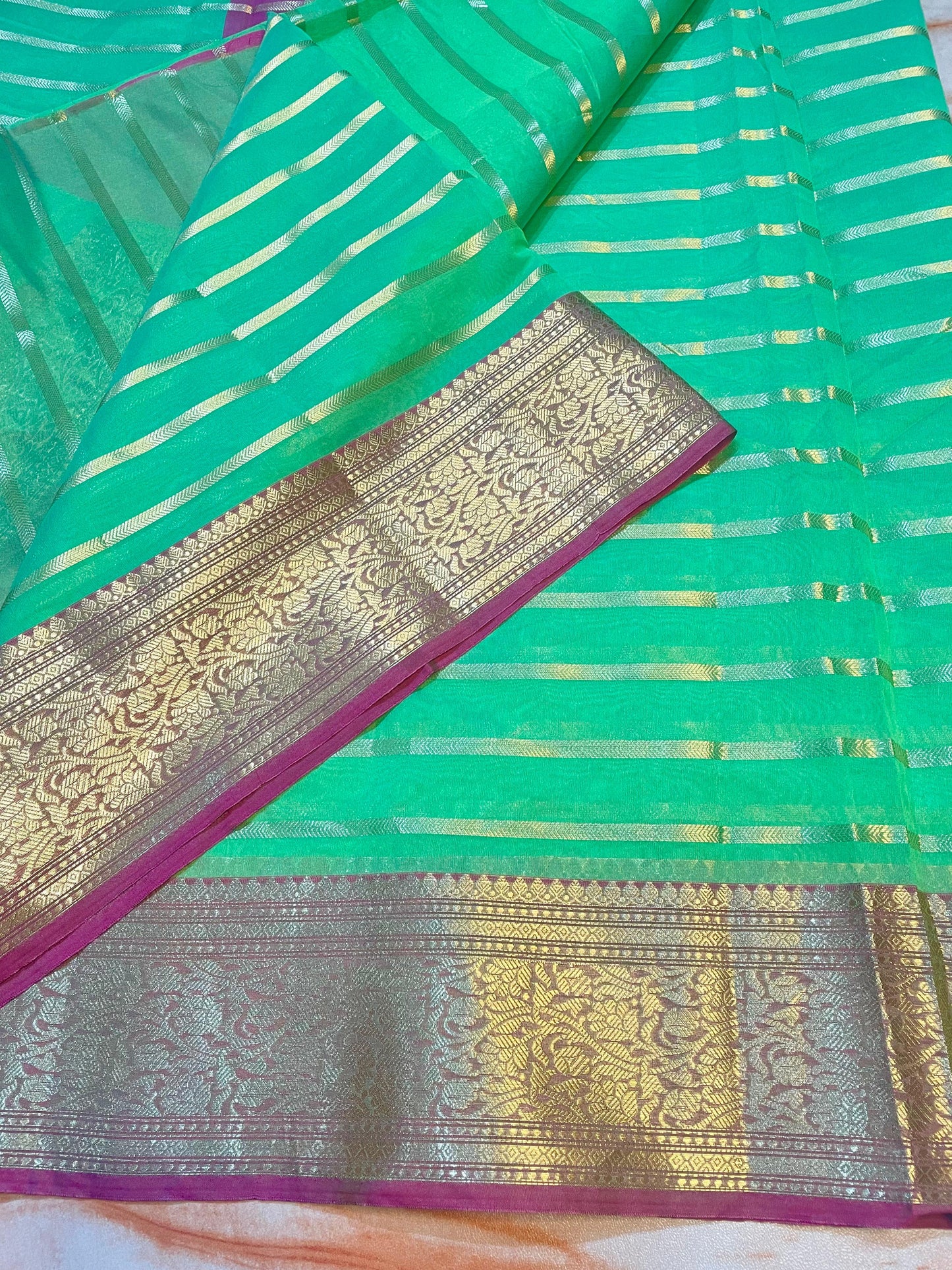 Premium Banarasi Soft cotton zari weaving Green saree
