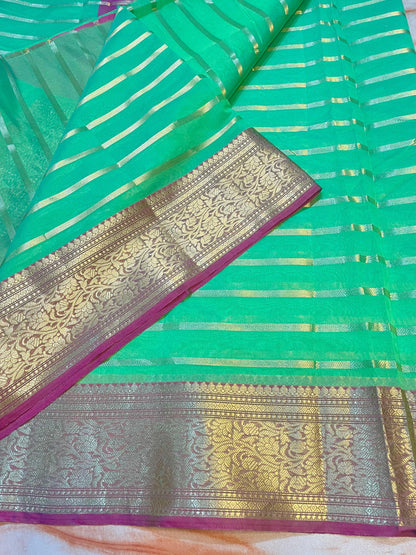 Premium Banarasi Soft cotton zari weaving Green saree