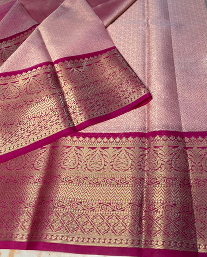 Kanjeevaram Baby pink with gold zari weaving skirt kora muslin sarees